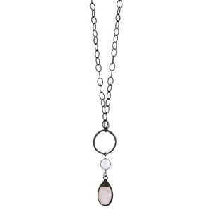 16” gunmetal chain with soldered grey cats eye pendant